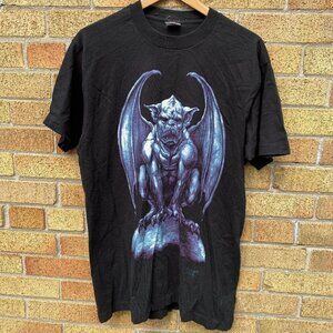 Vintage 1993 Fashion Victim Gargoyle Horror Art T Shirt Large Black